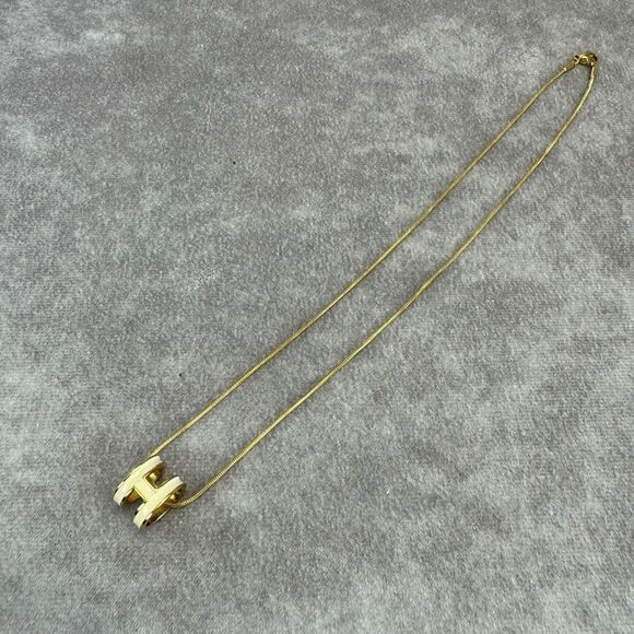 Hermes Ash H Metal Necklace in Gold and Ivory - Picture 6 of 10